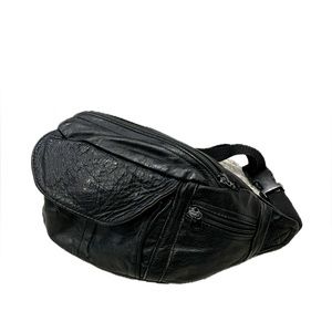 Vintage Genuine Leather Fanny Pack Black Small Purse Mini Waist Bag Unisex Y2K